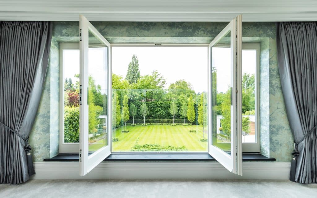 window showing beautiful garden landscape